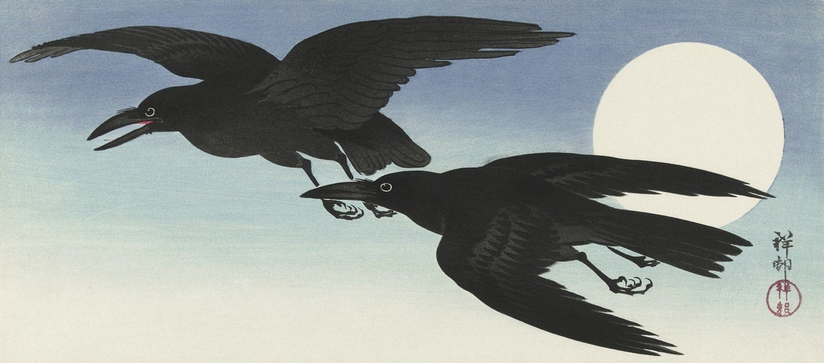 Crows at full moon (1925-1936) by Ohara Koson (1877-1945)