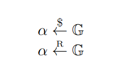 LaTeX notation to sample a random element (variants)